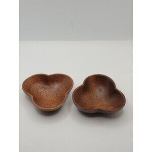 MONKEY POD Scalloped Edge Wood Round Bowl Candy / Nut Dish 3.5” Pair